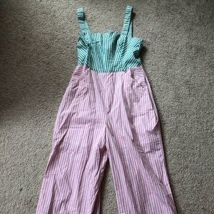 Pink and Green striped jumpsuit